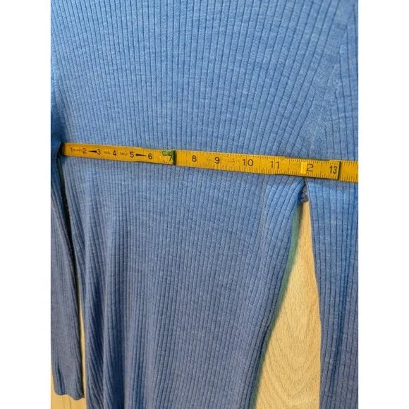 J. Crew Size Medium Blue Ribbed 100% Merino Wool Sweater Slim Fit Thin - Picture 6 of 7